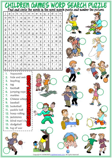Children Games Esl Word Search Puzzle Worksheet For Kids