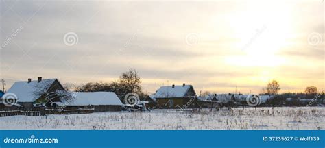 Winter Rural Landscape With Sunset Stock Image Image Of Village