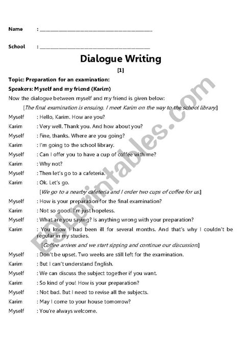 Dialogue Writing Esl Worksheet By Pinkudrmc