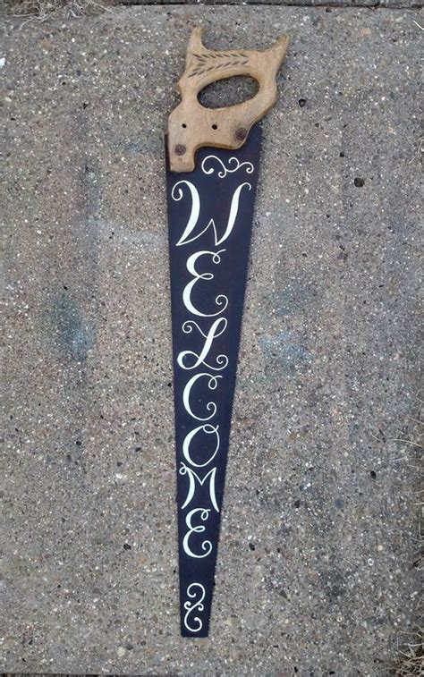 Vintage Hand Saw Welcome Sign Custom Painted By Dieselsart On Etsy