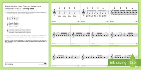 Teaching 4 Beat Rhythms Part 2 Cards Teacher Made