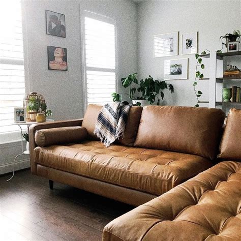 New, unwashed denim jeans may transfer dye onto lighter colored leathers, leaving permanent stains. Sven Charme Tan Right Sectional Sofa in 2020 | Leather ...