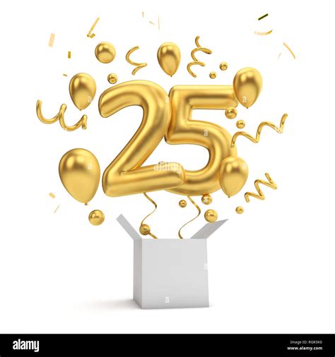 Feliz 25 Cumpleaños Sorpresa Globo De Oro Y La Caja 3d Rendering