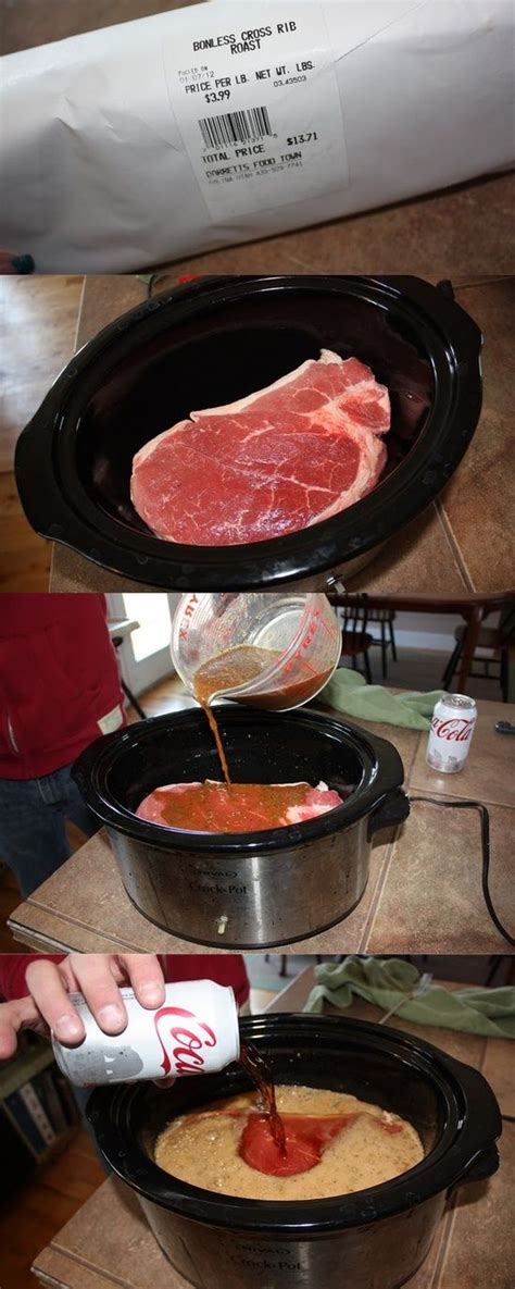 What are your thoughts of trying in crock pot? You'll need: McCormicks slower cooker Savory Pot Roast season packet An Au Jus packet A Can of ...