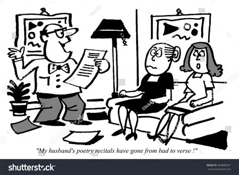 Cartoon Enthusiastic Husband Reading Poetry Bored Stock Illustration