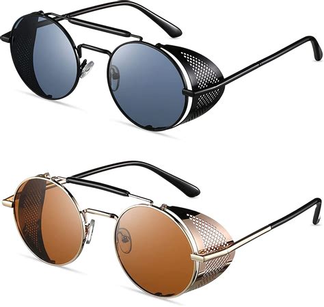 2 pairs steampunk sunglasses round vintage sunglasses side shield retro