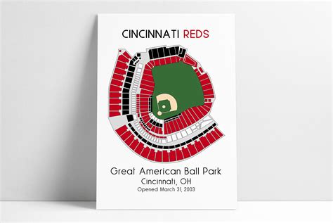 Cincinnati Reds Mlb Stadium Map Ballpark Map Baseball Etsy