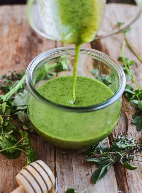 Salad dressing contains a minimum of 30% vegetable oil, 4% egg yolk ingredient, vinegar or lemon juice, and spices. Green Herb Salad Dressing - Healthy & Delicious + Easily ...