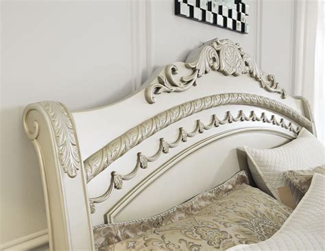 Cassimore panel bed in pearl silver, 3 drawer nightstand pearl silver, dresser pearl silver, bedroom mirror pearl silver. Cassimore North Shore Pearl Silver Sleigh Bedroom Set 3 ...