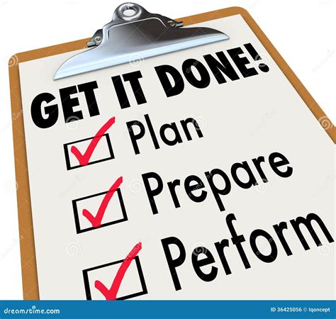 Get It Done Clipboard Checklist Plan Prepare Perform Royalty Free Stock