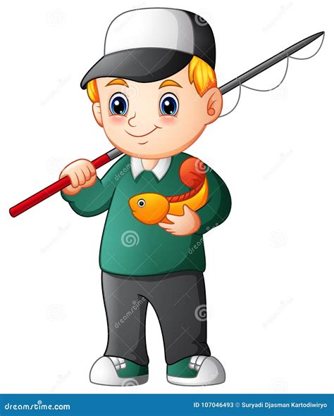 Cartoon Boy Fishing Stock Vector Illustration Of Pursuit 107046493