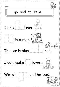 kindergarten sight words cloze activity worksheets by little wombats