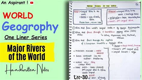 Major Rivers Of The World Lec30 World Geography One Liners