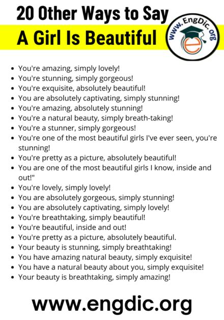 20 Other Ways To Say A Girl Is Beautiful EngDic