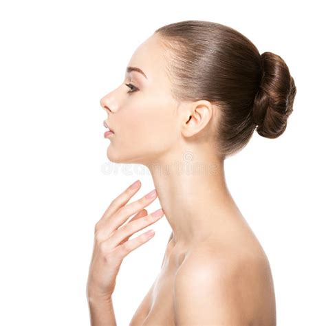Beautiful Woman Cares For The Neck Stock Image Image Of Clean Skin