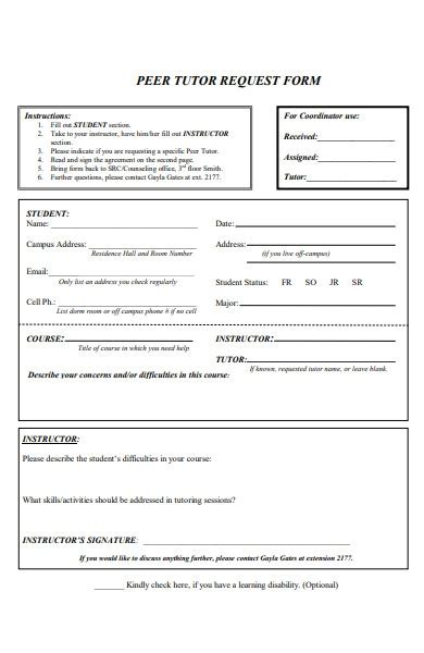 Free 30 Tutor Request Forms Pdf Ms Word Excel