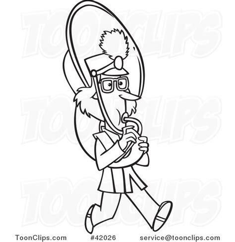Cartoon Outlined Marching Band Tuba Player Girl 42026 By Ron Leishman