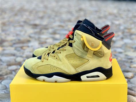 Speaking of the authentic travis scott air jordan 6s, you can notice in the image above how they have their cactus jack text logo thicker and bigger as for the ninth and the last step of the real vs fake air jordan 6 travis scott legit check guide, let's have a look at the colour used for the box of. Travis Scott x Air Jordan 6 "Yellow" 2020 For Sale - The ...