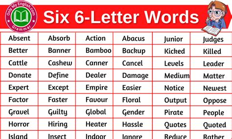 100 List Of Six Letter Words In English