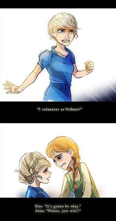Elsa And Anna As Katniss And Prim Feels Disney Frozen And Hunger Games Crossover Disney And