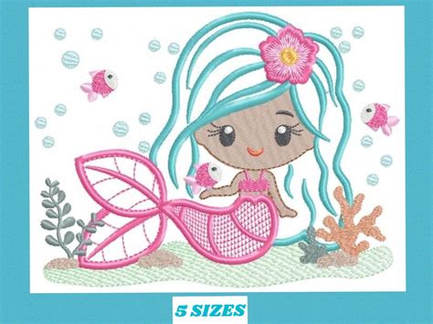 Mermaid Embroidery Designs Princess Embroidery Design Machine
