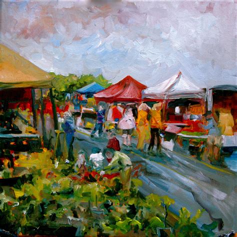 Oil 14 X 14 Farmers Market By L Rowley Painting Art Rowley