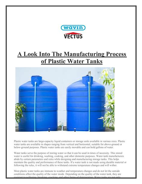 A Look Into The Manufacturing Process Of Plastic Water Tanks By Divya