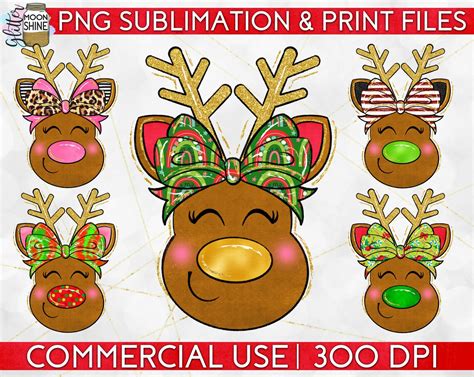 Christmas Reindeer Sublimation Bundle Of 17 Png Print File For Etsy