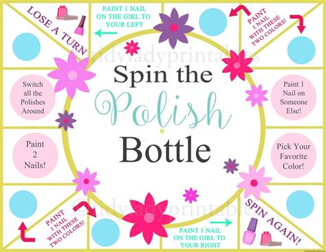 Spin The Nail Polish Bottle Printable Game Girls Party Game Spa Party Beauty Party Sleepover