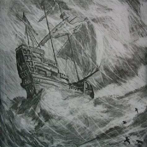 Stunning Ship In Storm Pencil Drawings And Illustrations For Sale On