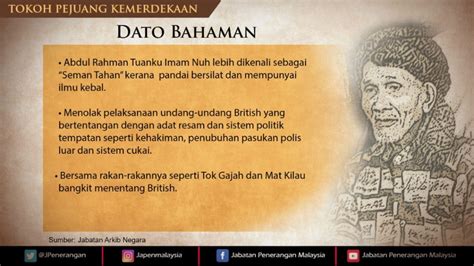 Bentuk negara malaysia adalah federal, bentuk pemerintahannya monarki konstitusional. TOKOH PEJUANG KEMERDEKAAN - DOL BAHAMAN - Jabatan ...