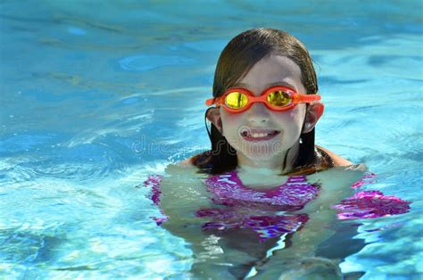 Young Girl Swimming With Goggles Stock Image Image Of Pool Beautiful