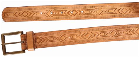 New Mens Tan Embossed Leather Belt Tooling Leather Pattern Belts Ebay