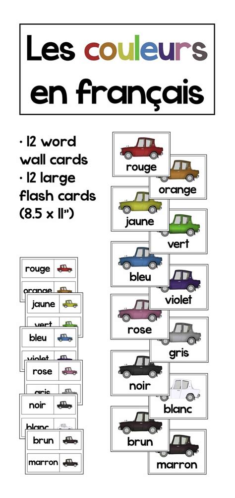 Les Couleurs French Color Flash Cards And Word Wall Cards Learn French Word Wall Cards