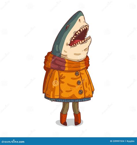 A Girl Shark Isolated Vector Illustration Cartoon Humanized Hipster