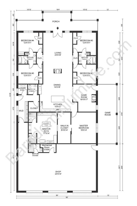 5 Bedroom 2 Story Barndominium Floor Plans