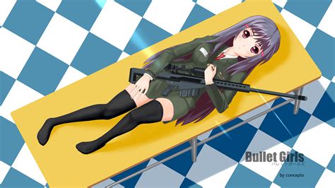 Long Hair Red Eyes Anime Anime Girls Stockings Gun Weapon Sniper
