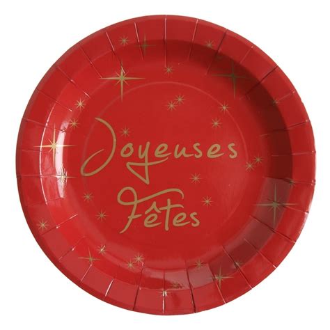 Assiette carton Joyeuses Fêtes rouge et or x10 Vaisselle festive