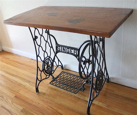 Antique Singer Sewing Machine Iron Table Base with Wood Top | Singer