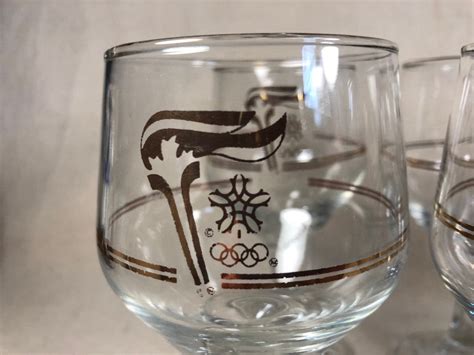 Vintage Calgary Olympics Stemmed Glasses Alberta Canada Winter 1988 Set Of 4 22k Gold Olympic