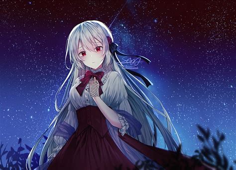 Sad Anime Girl With White Hair And Red Eyes
