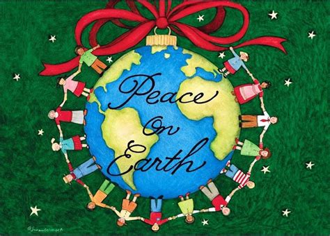 The Peace On Earth Sign Is Decorated With Childrens Hands And Red