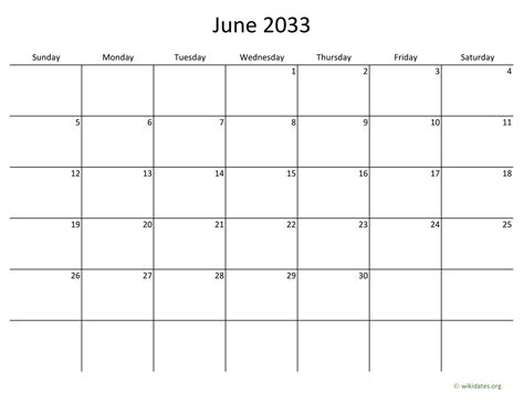 June 2033 Calendar With Bigger Boxes