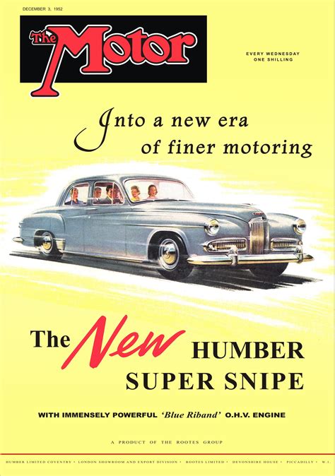 Motor Magazine Cover Humber Super Snipe December 3rd 1952 Car Magazine