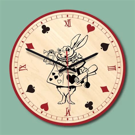 12 Alice In Wonderland Herald White Rabbit Wall Clock Wood Queen Of