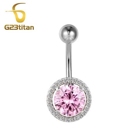 G Titan Women Belly Button Rings Body Piercing Jewelry Big Pink
