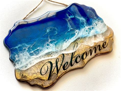 Welcome Sign Ocean Welcome Sign Beach Art Beach Sign Resin Etsy
