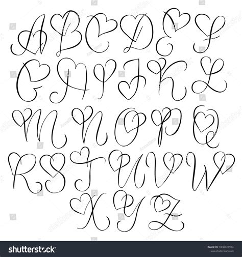 Hand Drawn Alphabet Calligraphy Letters Heart Vector De Stock Libre