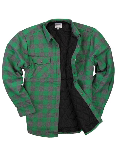 Mens Insulated Quilted Lined Flannel Shirt Jacket Greengrey Medium