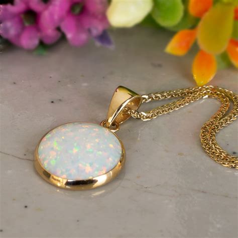 K Gold Opal Necklace Blue Opal Dainty Necklace Gemstone Etsy
